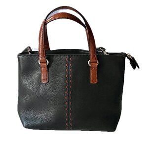FOSSIL Two-Tone Crossbody Handbag Black Brown Pebble Leather EUC